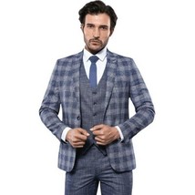 Men 3pc European Vested Suit WESSI by J.VALINTIN Extra Slim Fit JV36 navy White image 3