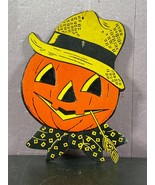 Vintage Halloween H E Luhrs Die Cut Decor JOL Pumpkin Scarecrow Diecut - $9.90