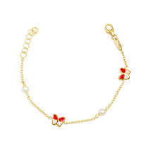 14K Yellow Gold Enamel Butterfly Pearl Charm Baby Bracelet - $2,855.28 MXN
