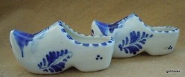 Vintage Delft Ceramic Pair of Hand Painted Wooden Shoes Windmills 3.25&quot; Holland - £15.91 GBP