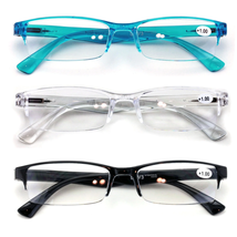 3 Pairs Lightweight Rectangular Unisex Readers with Spring Hinge - Clear Blue Bl - $28.71+