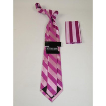 Men's Stacy Adams Tie and Hankie Set Woven Silky #St42 Fuchsia Stripe image 2