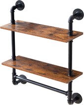 Ibuyke Pipe Floating Shelves, Industrial Pipe Shelf, 2 Tier, Rustic Iron 28.5&quot; - £47.11 GBP