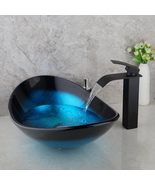 Tempered Glass Waterfall Faucet Oval Basin with Drain Pipe Set 2 - £952.16 GBP