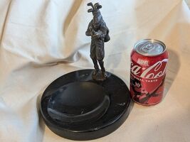 Bronze Golf Golfer Sculpture Black Marble Ashtray Pin Tray 6 in Tall - $41.53