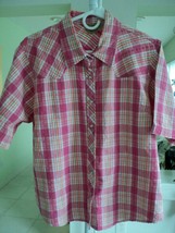 Moda Tech Pink Orange Plaid Zl 100% Cotton Short Sleeve Top #7124 - £4.21 GBP