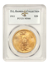 1911 $20 PCGS MS66 ex: D.L. Hansen - £34,050.22 GBP