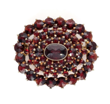 Vermeil Sterling Genuine Natural Bohemian Garnet Pin Brooch Jewelry (#J6477) - £114.40 GBP