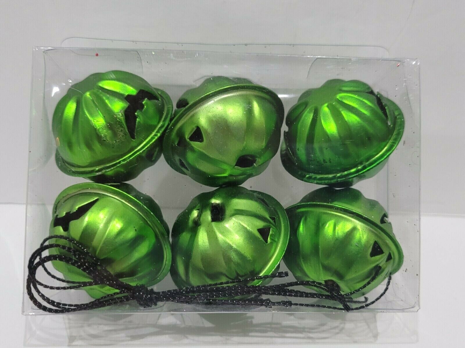 Halloween Pumpkin Green Mini Bell Tree Ornaments Decorations Set of 6 - $11.87