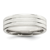 Silver 6mm Brushed Flat Grooved Fancy Band Size 10 QWB108B - £60.46 GBP