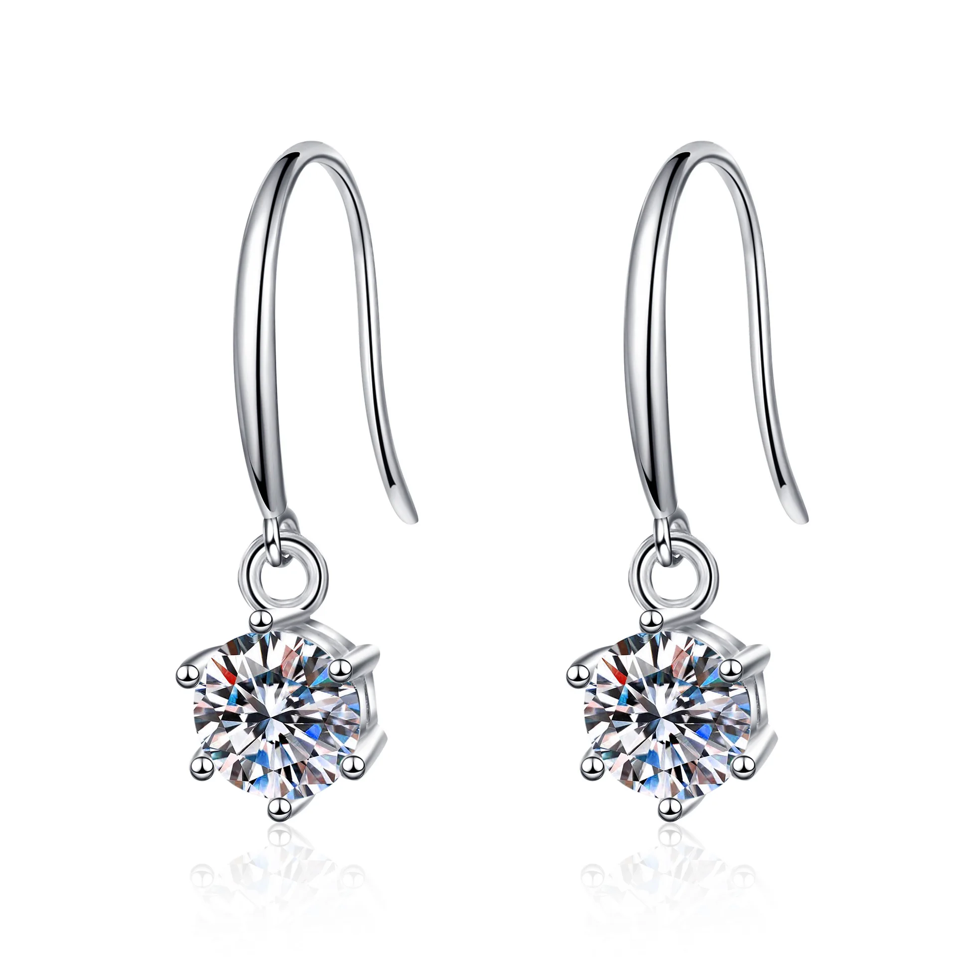 Sterling Silver Diamond Earring Classic Round Cut Moissanite Ear Hook Earrings D - £58.31 GBP
