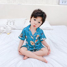 Color: 4A, Size: 140cm - Children&#39;s Pajamas Set Cartoon Printed Silk Hom... - £10.96 GBP