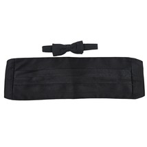 David Donahue Bow Tie Cummerbund Set Silk Adjustable Solid Black Vintage - £23.25 GBP