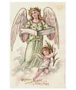 Postcard Wishing You Merry Christmas Embossed Gilded Heavenly Angel And ... - £12.45 GBP