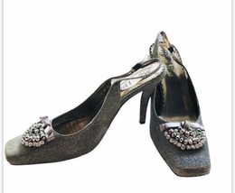 J Renee Shoes Womens 9.5M Christa Slingback Pump Pewter Silver Rhinestone Heels - £25.48 GBP