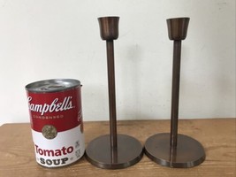 Vtg Set Pair 2 Bronze Copper Toned Patina Metal Taper Candlesticks Holders 7.25&quot; - £23.72 GBP