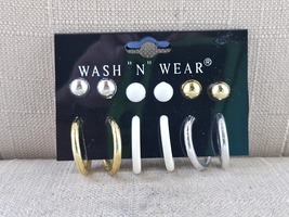 Wash and Wear Women Earrings Set of 6 Earrings White/Silver/Gold Fashion Jewelry - £13.44 GBP