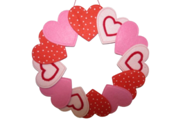 Pink Red Valentines Day Wreath Wood Felt Material Hanging 14&quot; Diameter New - $11.88