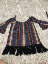 vava by joy han boho crowl neck fringe yarn hem top blouse Size Medium Festival - £12.36 GBP