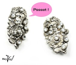 Vintage Art Nouveau Style Clip On Earrings or Angels with Fancy Beards - Hey Viv - £9.56 GBP