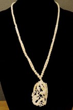 VINTAGE Carved Water Buffalo Bone Jewelry Chinese Phoenix Firebird Necklace - £35.71 GBP