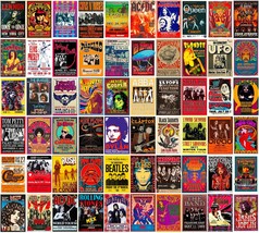 Woonkit 60 Pc Vintage Rock Band Posters, 70S 80S 90S Retro Concert, Set Of 60 - £31.40 GBP