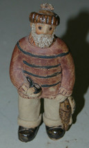 Cute 5.5&quot; Clay Fisherman Holding Pipe &amp; Fish Marked JP Figurine - £10.41 GBP