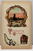 Thanksgiving Greetings Turkey Country Scene Embossed Tinseled Postcard F12 - £7.80 GBP