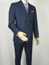 Men Suit BERLUSCONI Turkey Italian Wool 180's Double Breasted UGS94-09 Mid Blue image 2