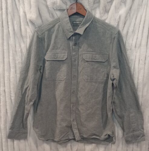 Eddie Bauer Mens Large Gray Flannel Long Sleeve Button Up Shirt  - $14.85