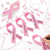 Breast Cancer Awareness Pink Paper Ribbon,50 Pieces Cutouts Support Card... - $23.99