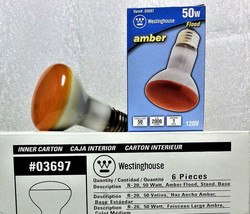 Westinghouse 50W R20 Amber Flood Bulb 03697 - Box of 6 - - £16.01 GBP