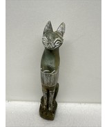 Egyptian Style Stone Carved Cat Kitty Dark Green Unbranded - $527.05 MXN