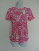 NWT TORY BURCH Waterlily Pink Dreamcatcher Printed Pima Cotton T Shirt T... - £54.29 GBP