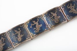 Vintage Siamese Sterling Silber Und Niello Geätzt Link Panel Armband - $4,162.09 MXN