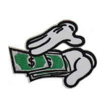 MAKE IT RAIN IRON ON PATCH 4&quot; Mickey Mouse Hands Money Embroidered Fat S... - $3.25