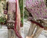 Pakistani Gray Printed Straight Shirt 3-PCS Lawn Suit w/ Threadwork ,M - $54.45