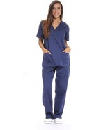 Just Love Women&#39;s Six Pocket V-Neck Navy Blue Medical Scrubs Set Size L NEW - $360.25 MXN