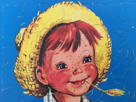 Sifo Tray Puzzle 1961 Boy in Yellow Straw Hat Freckles Country Farmer Preschool - £11.78 GBP
