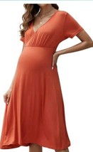 Brynmama Women&#39;s Maternity Dress V-Neck A Line Midi Dress Pregnancy Clot... - £14.98 GBP