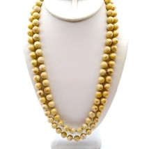 Vintage Marbled Beige Necklace, Double Strand Lucite Beaded with Eloxal Box Clas - £29.68 GBP
