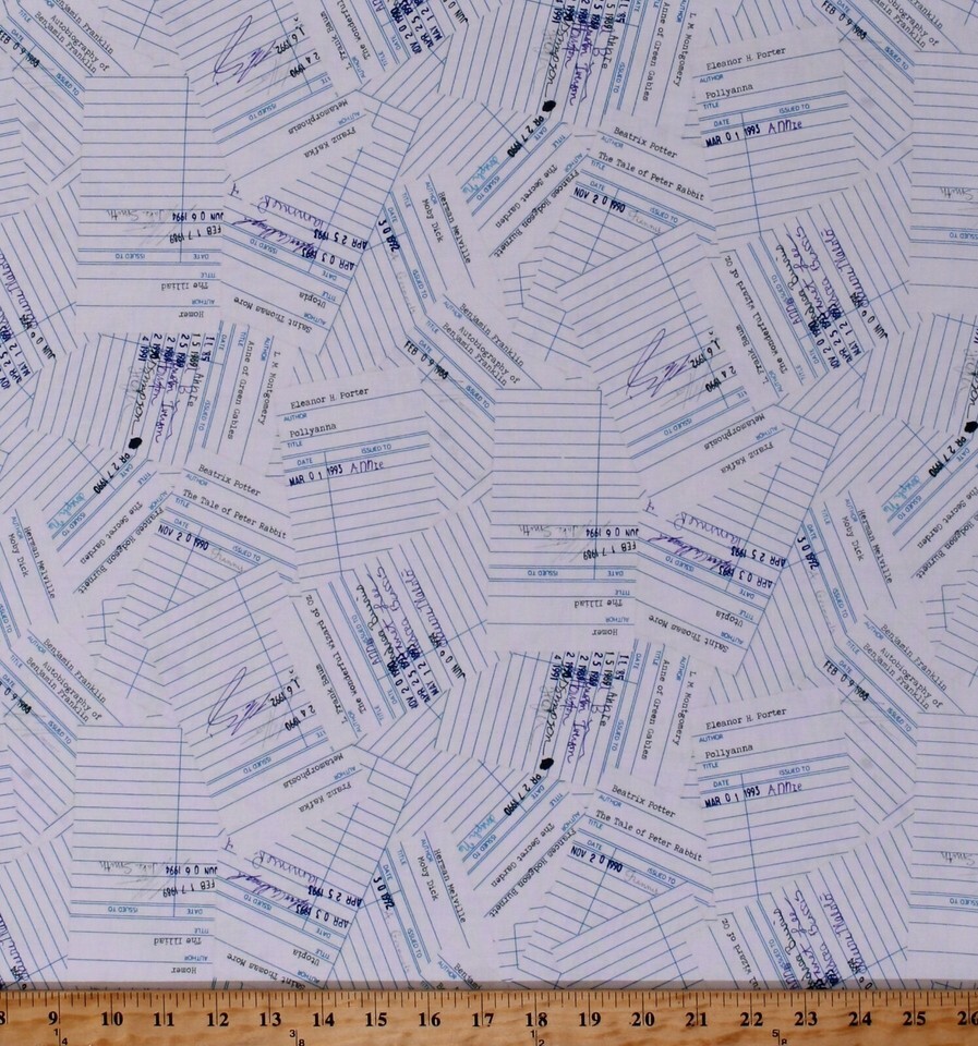 Cotton Library Cards Books Notecards Librarian Fabric Print by the Yard ... - $12.49
