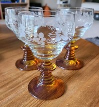 Set 3 Vintage Amber Stem Cocktail Glass Frosted Art Nouveau Edwardian -R... - £25.75 GBP