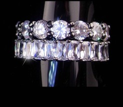 Silver Sweetheart Rings - PAIR BRILLIANT eternity engagement bands - size 9 1/2  - £99.91 GBP