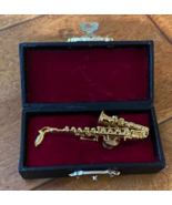 Musical instrument Saxophone Sax Golden Pin Tie Tack 2 1/2 inches - £15.44 GBP