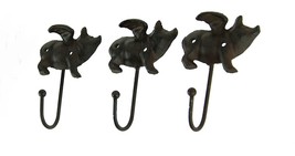 Scratch &amp; Dent Set of 3 Flying Pig Rustic Finish Cast Iron Wall Hooks - £23.60 GBP
