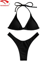 Solid color pit strip three-point bikini sexy swimsuit - $20.99