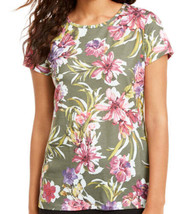allbrand365 designer Womens Floral Print Keyhole Back T-Shirt,Olive,X-Large - £16.74 GBP