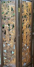 Hand Carved Geisha SOLID WOOD Folding Screen Divider 4 Panel Japanese 69&quot; x 71&quot; - £523.76 GBP