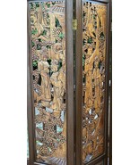 Hand Carved Geisha SOLID WOOD Folding Screen Divider 4 Panel Japanese 69... - $651.23